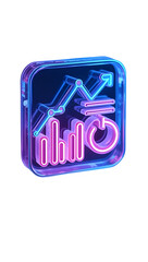 3D rendered icon of data analytics with glowing neon bars, pie chart, and line graph, representing modern data visualization and analysis