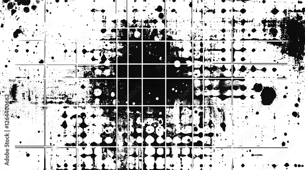 Aufkleber Monochrome abstract geometric pattern with a minimalist grid design featuring simple shapes like circles squares and rectangles in contrasting light and dark tones