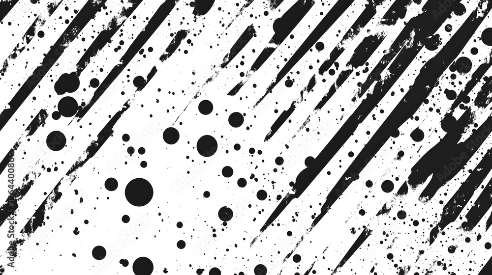 Aufkleber Monochrome abstract geometric patterns lines and splatter textures creating a background  Clean modern and minimalist design with a grunge distressed and experimental feel
