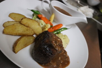 beef steak with baked potatos