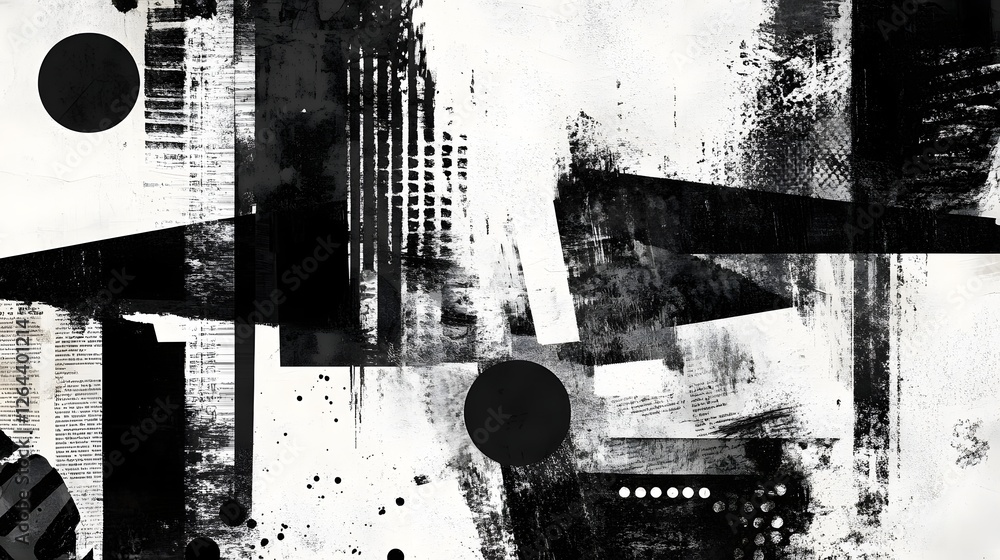 Poster Monochrome abstract geometric texture and grunge composition with overlapping shapes lines and patterns  Minimalist modern and experimental digital art design