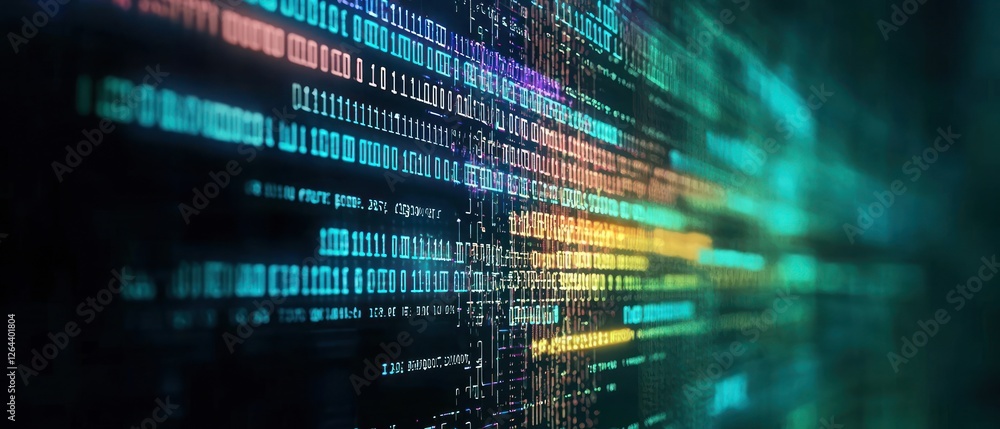 Poster glowing lines of code abstract technology background
