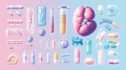 Colorful Medical Devices and Health Supplements on Gradient Background