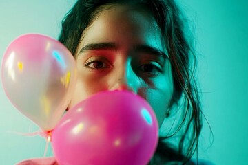 Naklejka premium Valentine's day greeting from woman or for woman. Impressive vivid image of lovely loving latin adolescent girl - commercial ad campaign idea. Commercial love concept. Love and warmth.