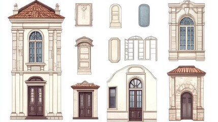 Obraz premium Collection of Architectural Door and Window Designs in Various Styles