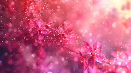 Vibrant pink cherry blossoms illuminated by soft light, creating a dreamy atmosphere with bokeh