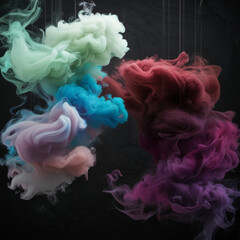 Fototapeta premium Eerie abstract backdrop featuring a swirling cloud of green and blue smoke on a dark isolated black background, evoking a sense of mystery and horror. 