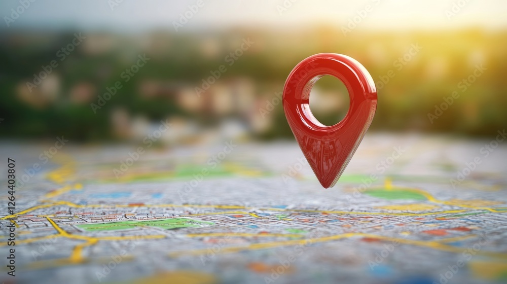 Aufkleber red map pointer icon on city map. location, navigation and direction concept.