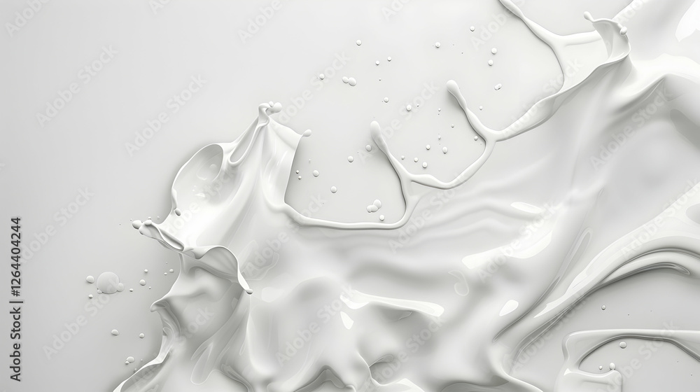 Poster smooth white liquid splashing dynamically against a light background, creating an artistic and moder