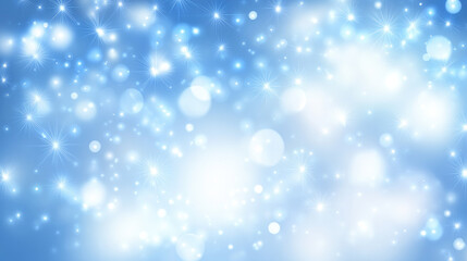 Fototapeta premium A dreamy festive background featuring a starry sky with blue light bokeh, creating a magical atmosphere for the holiday season. The soft glow and twinkling stars evoke feelings of celebration and joy