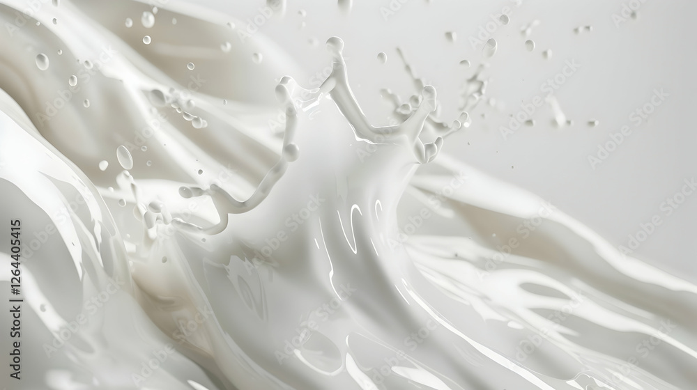 Poster a dynamic splash of white liquid creating an artistic wave effect against a soft background
