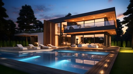 Fototapeta premium Luxurious AI Powered Smart Villa with Cutting Edge Home Automation Features Explore the Future of Elegant and Intelligent Living in this High Tech Residential Masterpiece