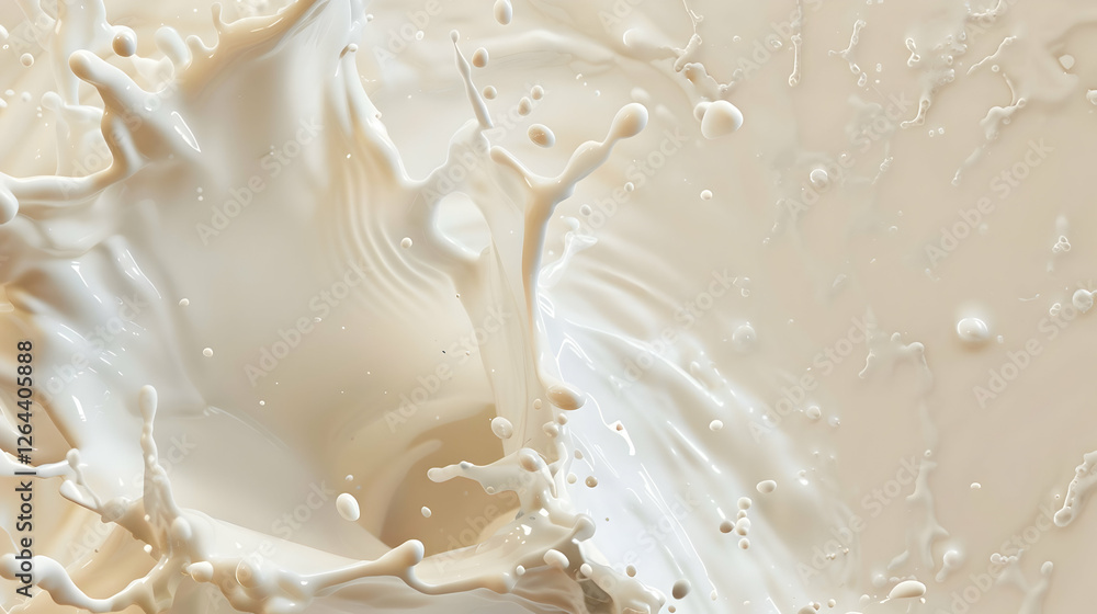 Aufkleber splash of creamy liquid creating dynamic patterns against a soft background, ideal for food and beve