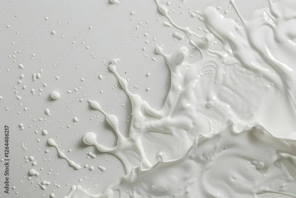 Poster abstract splash of white liquid on a smooth surface, creating a dynamic and artistic effect