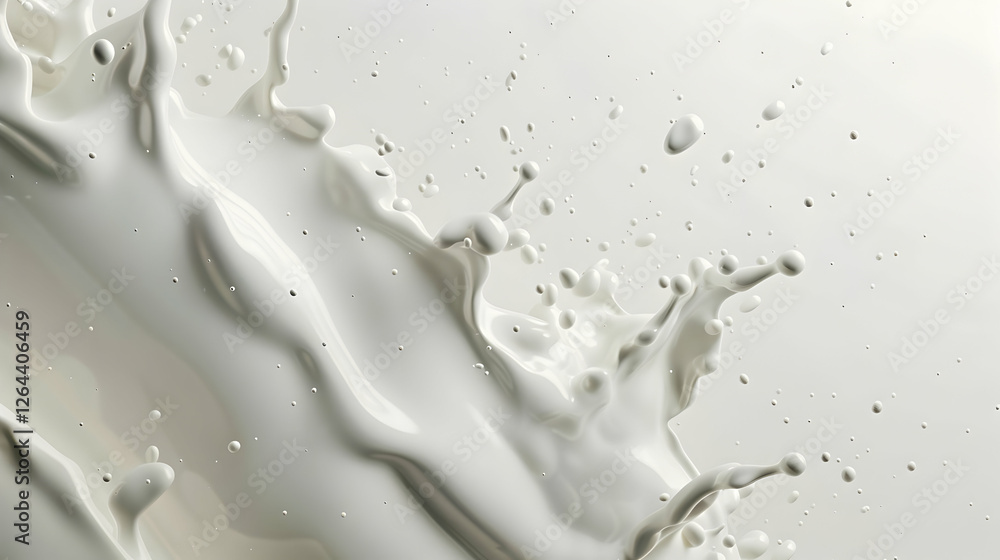 Poster abstract splash of white liquid on a light background, creating dynamic shapes and textures
