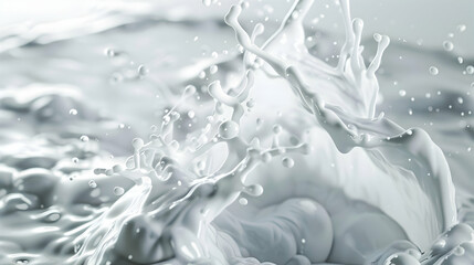 Close-up of white liquid splashing in dynamic motion, creating an abstract water effect