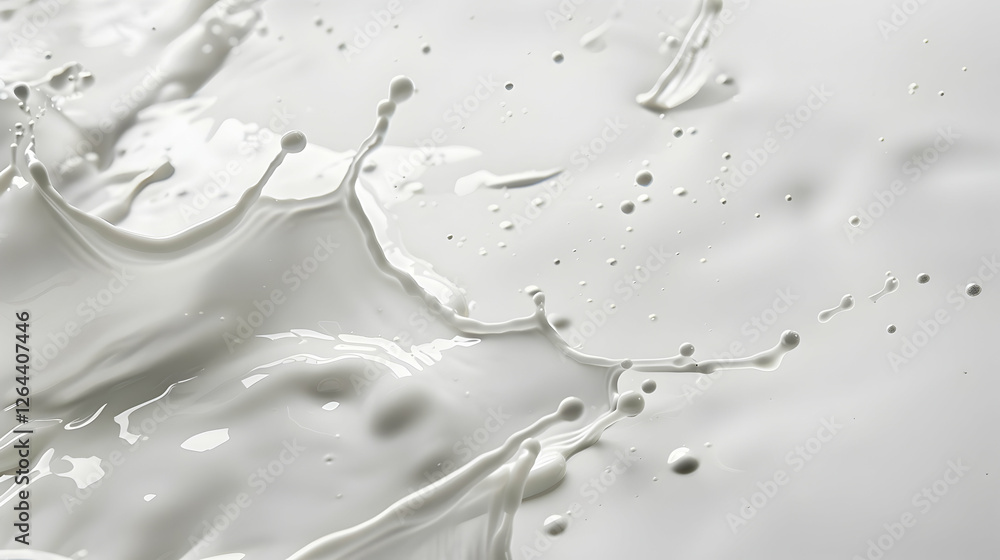 Aufkleber close-up of white liquid splashing against a smooth surface, showcasing dynamic motion and texture