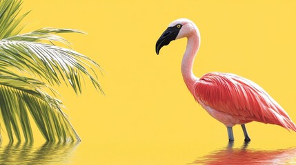 Obraz premium Pink Flamingo Tropical Paradise Palm Tree Summer Vacation Exotic Bird