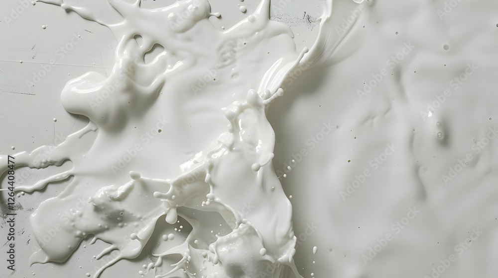 Aufkleber abstract close-up of spilled white liquid on a textured surface, creating a smooth and glossy appear
