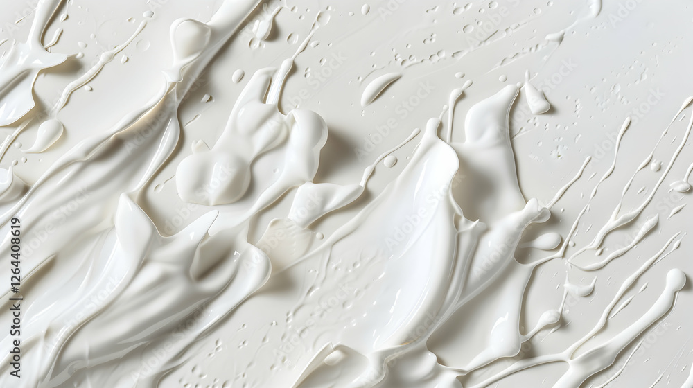 Poster abstract close-up of white paint texture with fluid patterns and glossy finish on a light background