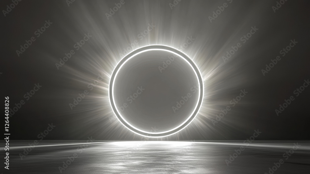 Poster white round light effect on gray background. vector realistic illustration of abstract glowing frame