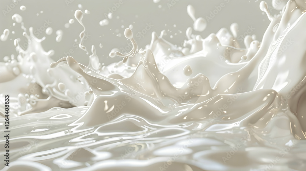 Poster abstract close-up of creamy liquid splashing dynamically against a smooth surface, creating artistic