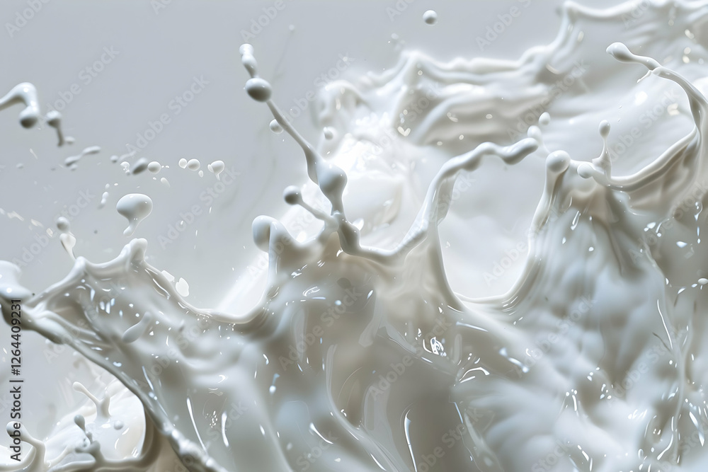 Poster abstract splash of white liquid creating dynamic shapes against a soft background