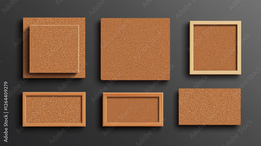 Poster set of memo pin boards with cork texture isolated on transparent background. vector realistic illust