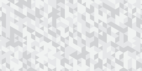 Abstract geometric white and gray background seamless mosaic and low polygon triangle texture wallpaper. Triangle shape retro wall grid pattern geometric ornament tile vector square element.	