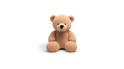 Beige Plush Teddy Bear Sitting On White Background