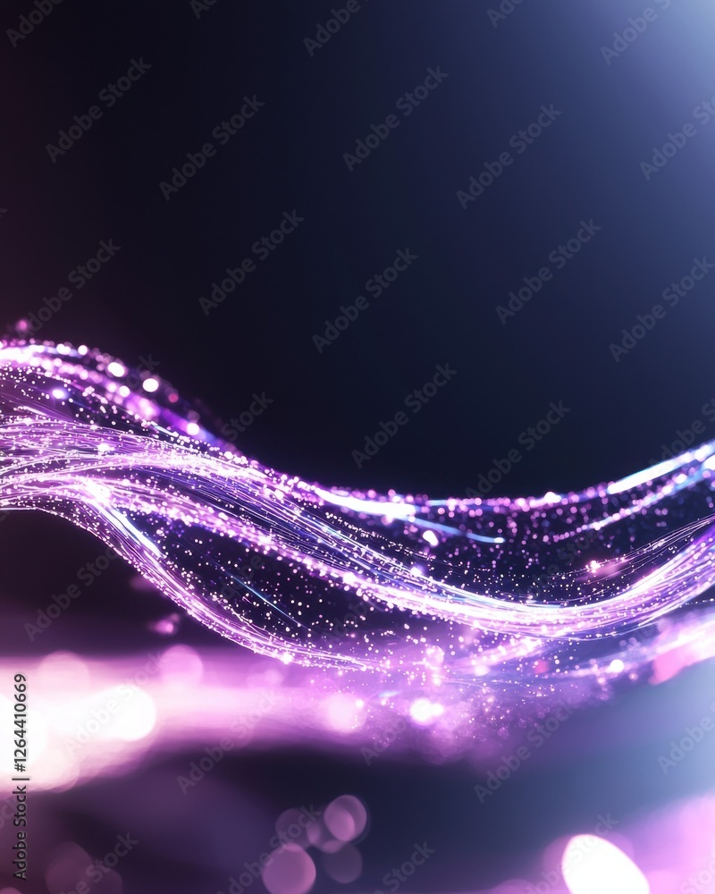 Poster a mesmerizing wave of sparkling, purple light creates an ethereal and dynamic visual effect against 
