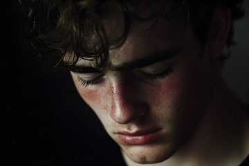 Fototapeta premium A half-length portrait of a young man consumed by sadness and devastation