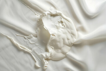 Smooth white cream splash on textured fabric background, showcasing fluid motion and elegance