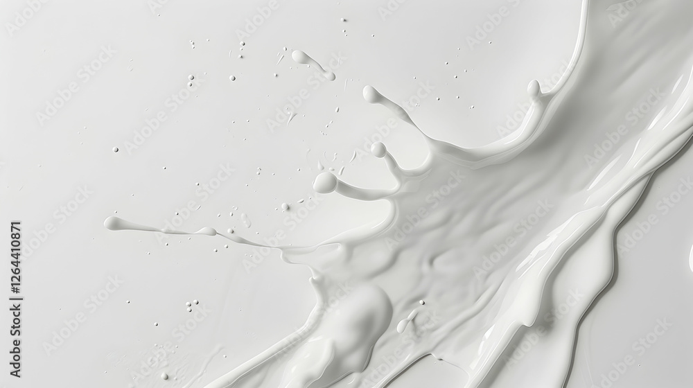 Poster abstract splash of white paint on a smooth surface, creating dynamic patterns and textures
