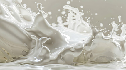 Dynamic splash of white liquid against a neutral background, showcasing motion and fluidity