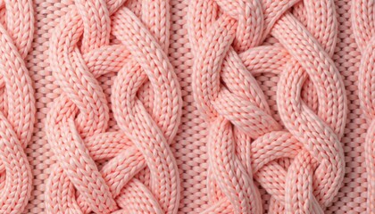 Intricate cable knit pattern in soft pink colors, art of knitting