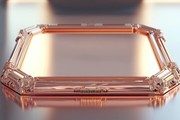 Rose-gold frame with detailed engravings, 3D-rendered, on a polished base.