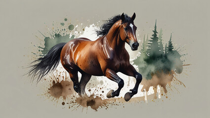horse running in watercolor style