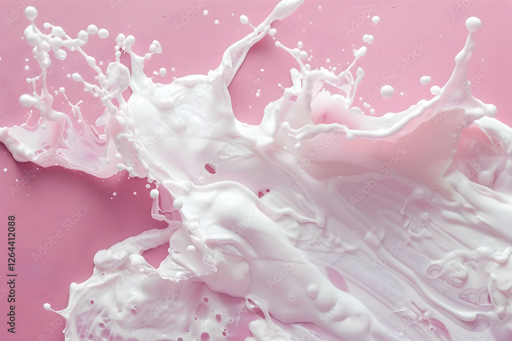 Aufkleber abstract splash of white liquid on a pink background, creating dynamic shapes and textures