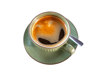 Top View of Coffee Cup on Saucer. Isolated on transparent background.