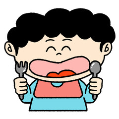 ごはんを食べる男の子のイラスト