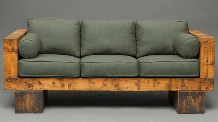 Fototapeta premium Rustic Reclaimed Wood Sofa with Green Upholstery