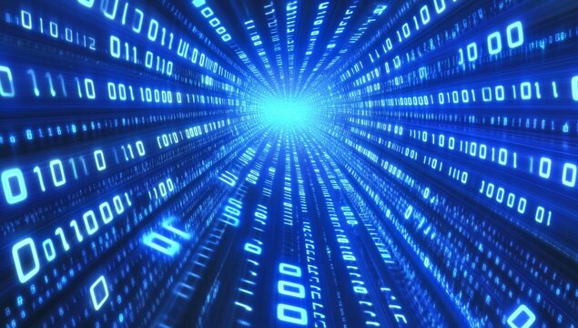 Abstract blue binary code tunnel. - Powered by Adobe