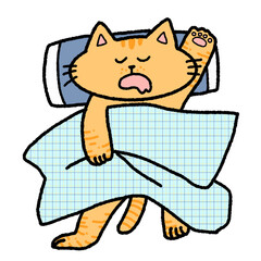 布団に入って眠る猫のイラスト