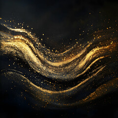 Shimmering golden waves dance on a dark black background, highlighting the beauty of light and texture