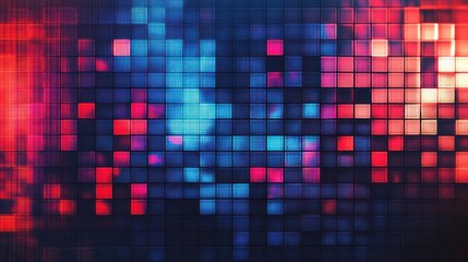 A neon digital pixel fluid overlay, transitioning between electric blue and fiery red hues.