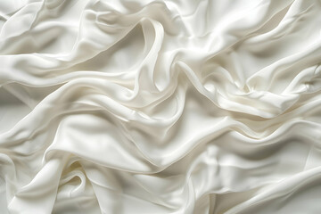 Fototapeta premium Elegant white satin fabric draped and flowing, creating soft textures and shadows, ideal for backgrounds