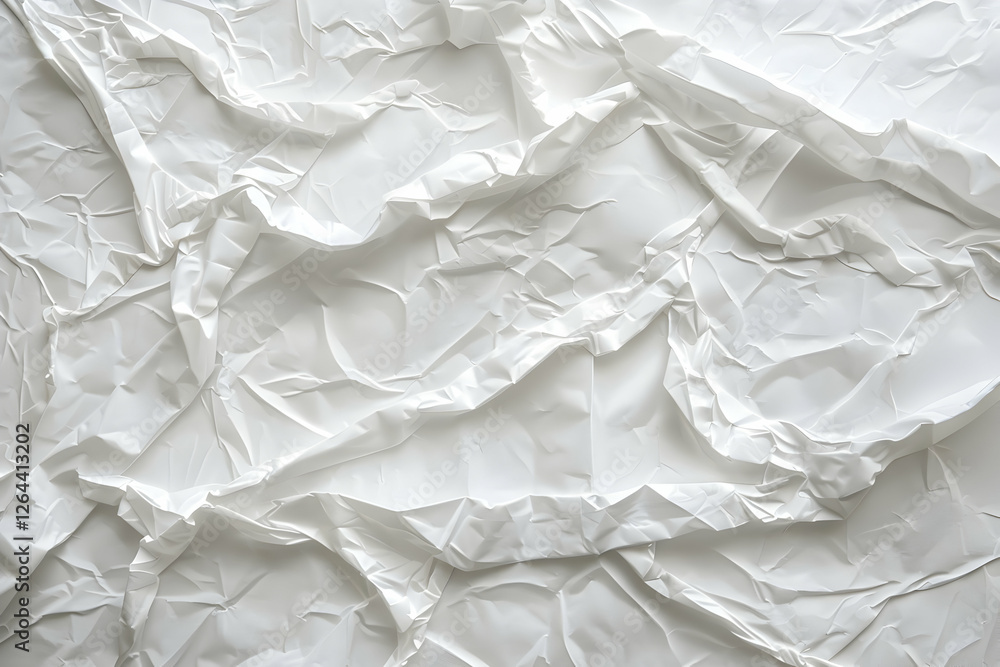 Poster crumpled white paper texture creating an abstract background, ideal for design and printing use