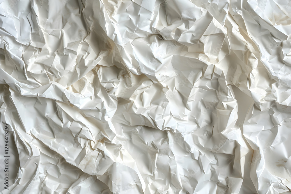 Poster crumpled white paper texture creating a soft, abstract background ideal for design and art projects
