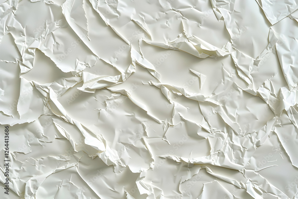 Poster crumpled white paper texture background ideal for minimalist design and creative projects